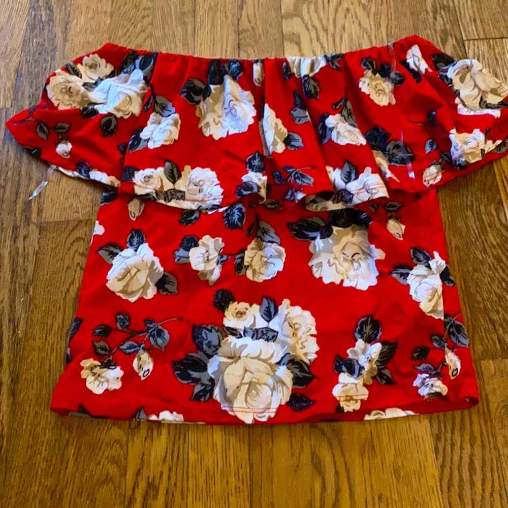 Red Floral Off the Shoulder Top